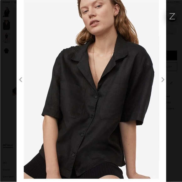 H&M Linen Black Crop Boxy Short Sleeve Shirt Sz XL Vacation Beach - Picture 5 of 13